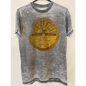 Johnny Cash Sun‎ Record Company I Walk The Line Burnout Graphic T-Shirt Grey S